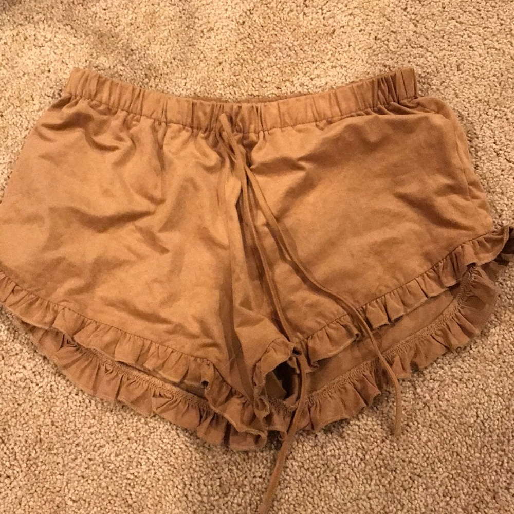 Faux suede ruffle shorts